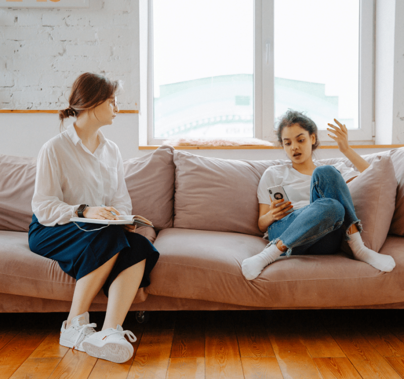 teen patient speaking with her therapist about her fear of school