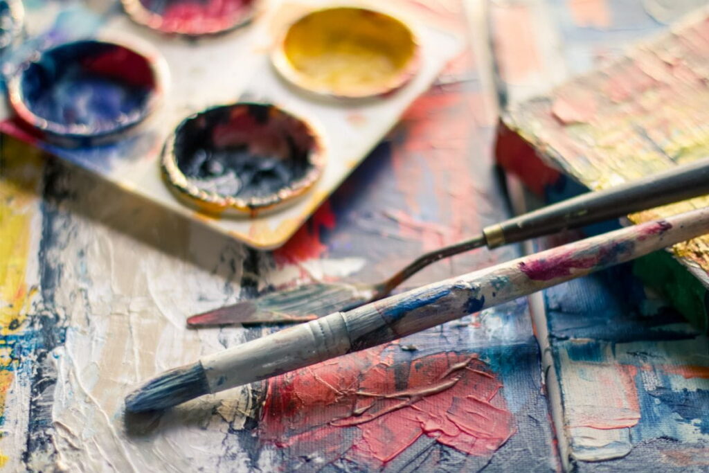 paint and brushes used during teen art therapy